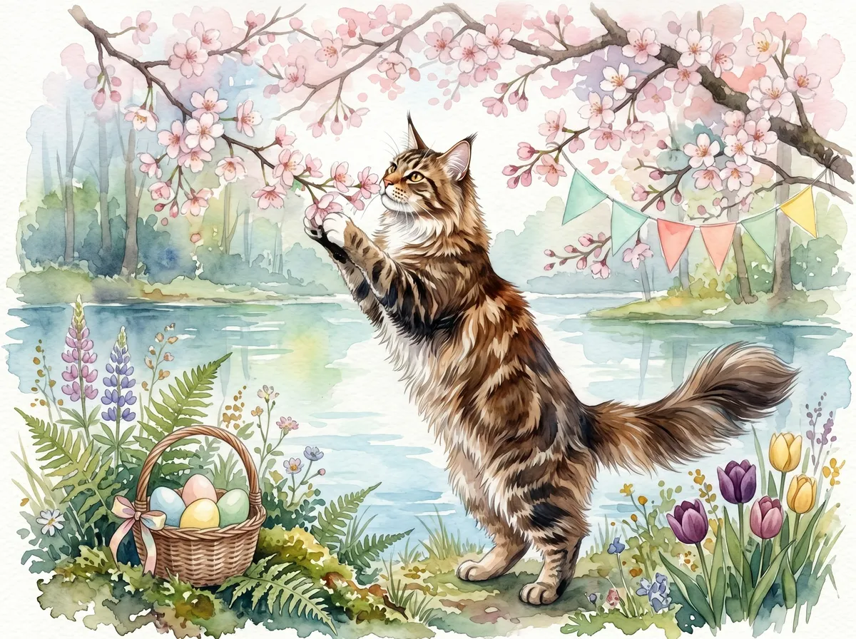 Maine Coon watercolor calendar month 4